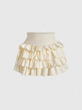 J-Fashion Jupe courte pour femmes à taille froncée, avec volants superposés sur l'ourlet