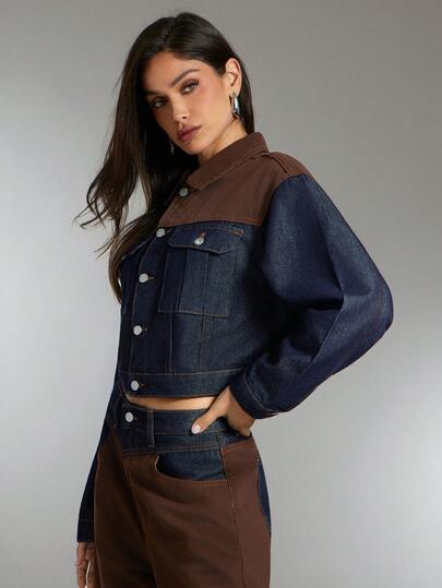 Denimoi Two Tone Colorblock Denim Jacket Fall And Winter Western Fashion Cowgirl Outfits