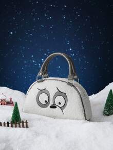 We Bare Bears X SHEIN 时尚黄色卡通图案手提包波士顿包，休闲校园街头风 - 米色 - 查看 2