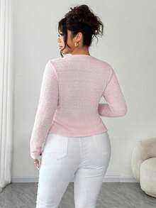 Elenzga Camiseta casual de manga larga con cuello cruzado en V para mujer talla grande, cómoda y de moda para uso diario, otoño/invierno