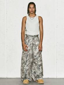 PAVTROS Manfinity Streetrush Men's Street-Style Popular INS Matching.Men's Streetwear,Men's Letter & Branch Print Loose Wide Leg Casual Pants,Baggy,
Camouflage Embroidered Loose Pants,Street Style, Boyfriend Gift Mens Wide Leg Pants Camo Baggy Pants Graphic Pants Design Pants - Olive Green - View 5