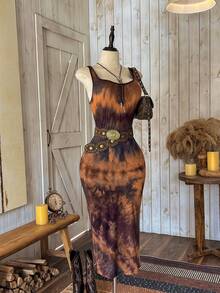 Wildy Vestido de tirantes con efecto tie-dye, adecuado para festivales de música - Multicolor - Ver 4