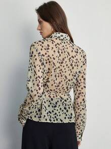 Aveloria Modichic Random Blue Polka Dot Print Shirt, Classic Collar Design, Drawstring Waist For Adjustable Fit, Suitable For Multiple Occasions - Yellow - View 6