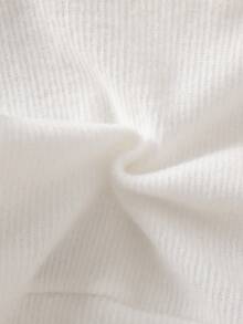 SHEIN 新生儿秋冬休闲时尚针织蝴蝶结外套和纯色裤子套装 - 白色 - 查看 4