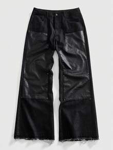 ROMWE MEN Street Life Men's Loose Fit Patchwork Cargo Denim Pants - Black - View 1