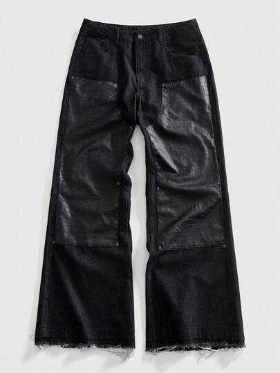 Street Life Pantalon cargo en denim ample et patchwork pour hommes