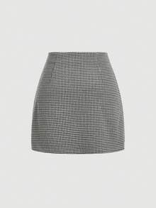 SHEIN MOD Houndstooth Print A-Line Mini Skirt, Holiday Party Women Skirt, New Year, Holiday - Grey - View 2