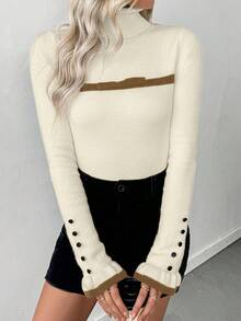 RosyDaze Women's Turtleneck Ruffle Button Design Long Sleeve Knit Pullover Sweater With Bow, Tight Fit Thermal Lining - Multicolor - View 5