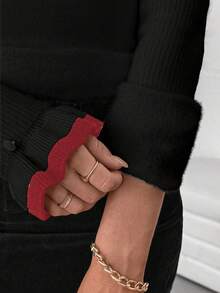 RosyDaze pull en tricot à col roulé, manches longues, avec design de boutons à volants et nœud. Doublure thermique ajustée pour femmes. - Multicolore - Voir 5