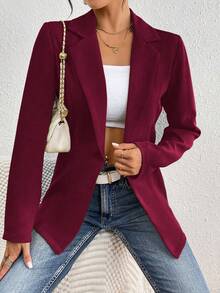 Rafferiza Solid Color Cinched Waist Blazer, Commuter Friendly Fall Cloth For Women - Burgundy - View 3