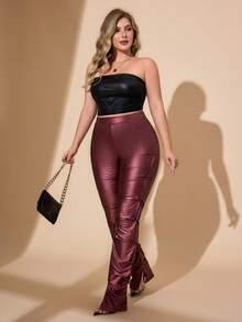 Hourglow Plus Size Solid Color Twist Waist Skinny Pants, Suitable For Commuting, For Hourglass Body Shape/2026 /New Year - Burgundy - View 4