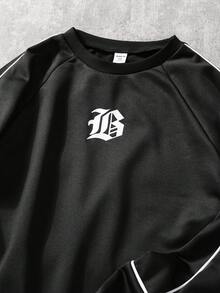 SHEIN 2pcs/Set Casual Streetwear Outfit For Teenage Boys, Loose Fit Letter Print Hoodie And Straight Leg Pants With Contrast Stripe Design Fall Winter