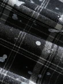 PAVTROS 男士休闲格子长袖衬衫，日常穿着，街头风，宽松版型，适合男士、情侣、印花、我爱我的男朋友、朋友、情侣装、男友 - 黑與白 - 查看 7