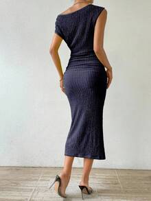 RosyDaze Women'S Oblique Shoulder Ruffled Dress Maxi Women Outfit - Navy Blue - View 2
