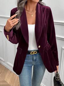 EMERY ROSE Women's Elegant Solid Color Velvet Blazer - Purple - View 1