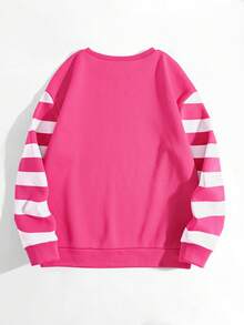 EMERY ROSE Áo nỉ họa tiết trái tim sọc Colorblock dành cho nữ, cổ tròn thoải mái, thường ngày, phù hợp với mọi mùa - Nhiều màu - Xem 2
