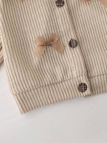 Elladie kids Girls' Casual Everyday Knit Cardigan Jacket With Bow, Paired With Plaid Skirt, 2 Pieces Outfit For Autumn/Winter School Season, Waffle Texture, Collegiate Style - Multicolor - View 6