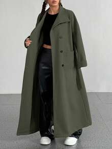 SHEIN Unity Women's Solid Color Drop Shoulder Long Sleeve Single Breasted Pocket Casual Loose Regular Jacket - Green - View 7