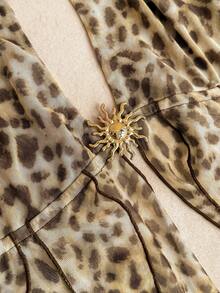 Soleia Women's Vacation Sexy Leopard Print Scarf Backless Bow Tie Strap Flowy Hem Blouse, Suitable For Beach, Seaside, Sexy Date, Holiday, Afternoon Tea, Wedding Season, Cruise, Road Trip, Boho Vacation, Music Festival, Hippie, Western Style, Can Be Worn Inside Or Outside, All Season Leopard Top Bohemian Top Cheetah Top Scarf Top Animal Print Top - Khaki - View 9