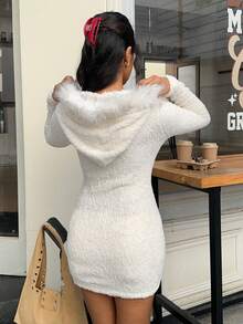 MainGRL 女士常规款仿毛皮连帽外套，白色，圣诞节，冬季 - 白色 - 查看 2