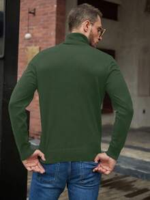 Manfinity Homme Men's Solid Color High Neck Raglan Sleeve Casual Minimalist Sweater - Army Green - View 2