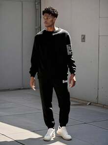 Vacaura 2pcs/Set Teenager Casual Letter Print Long Sleeve Sweatshirt And Drawstring Waist Jogger Pants Sports Outfit Fall Winter