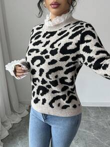 Elenzga New European & American Fashion Mixed Color Elegant Versatile Handmade Button Lace Trim Knit Sweater Top - Multicolor - View 5
