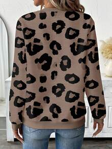 EMERY ROSE Plus Size Women Casual Minimalist Leopard Print Zip-Up Round Neck Fall Tops Sweatshirt Fall Clothes For Women Leopard Print Tops - Multicolor - View 2