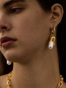 Opalesca 女士垂坠耳环，服饰，复古，串珠，婚礼/新娘配饰，仙女风/精灵风，珍珠，花朵，秋冬，适合妈妈/女士/女孩/母亲，优雅，高级 - 金黃色 - 查看 3