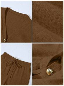 Franclia 2 件套女士休闲宽松针织毛衣和裤子家居服套装，舒适简约的设计 - 巧克力棕 - 查看 8