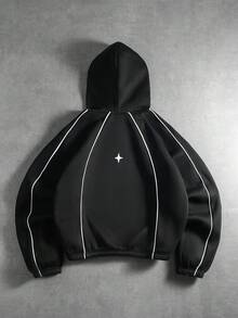 PAVTROS بلوزة هوديي رجالي بطبعة نجوم، قطعة قطنية مريحة وفضفاضة مبطنة بالفليس