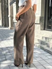 Chiquease Women's Herringbone Straight-Leg Casual Pants,Espresso Brown Elegant Autumn Winter Office Commuting Versatile Christmas New Year Party Dress Trousers - Brown - View 2