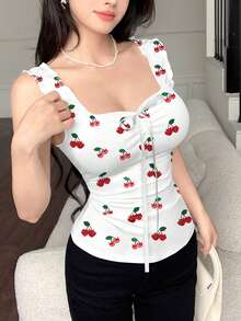 Modelyn Bộ 3 áo hai dây nữ in họa tiết hoa, chấm bi và mèo, cạp chun, cổ vuông, họa tiết hoa, áo kiểu nữ. - Nhiều màu - Xem 4