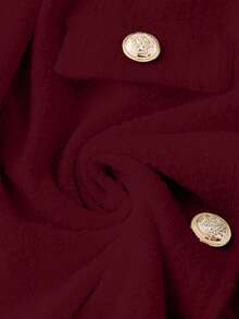 Franclia Red Front Button Elegant Jacquard Knit Long Sleeve Wool Blend Coat - Burgundy - View 4