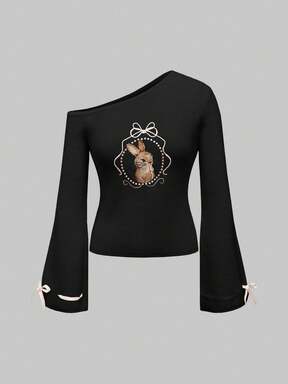 Kawaii Sexy Bowknot Rabbit Embroidery Pullover Sweater