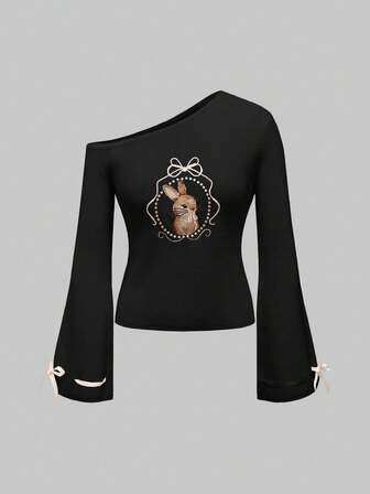 Kawaii Sexy Bowknot Rabbit Embroidery Pullover Sweater