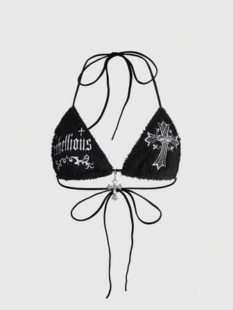 Débardeur à fines bretelles avec imprimé croix gothique sexy et strass, style Y2K