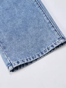 SHEIN ChillGRL 少女牛仔裤，Y2K 复古风，休闲百搭，宽松版型，舒适棉质面料，蝴蝶结印花口袋设计，适合户外、日常、上学、聚会、返校季等场合，新品上市 - 中等水洗藍 - 查看 6