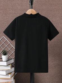 SHEIN Camisa polo casual de niño preadolescente con botones y media cartera de color contrastante - Negro - Ver 2