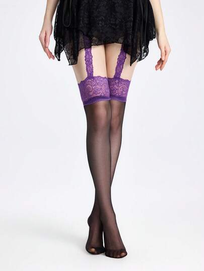 Fairycore 1 Paio di Sexy Calze Sospensorio Minimaliste di Colore Rosa Tinta Unita, Collant Jacquard Trasparenti ed Elastici, Calze Ultra Sottili e Traspiranti