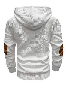 Manfinity Homme Men's Casual Contrast Texture Half Button Drawstring Hoodie, Spring/Autumn Going Out Long Sleeve Color Block Hoodie, For Friends, Husband, Boyfriend Gifts - White - View 2