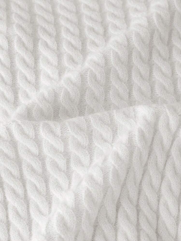 SHEIN Franclia Suéter de punto elegante francés de cuello cuadrado, ajustado y elástico de manga larga, top de punto con mangas abullonadas y recortes de contraste, suéter de punto con volantes para el otoño/invierno, blusas de estilo campestre para mujer, suéter elegante para dama, suéter de Navidad, suéter de punto de invierno para mujer - Blanco - Añade 3