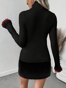 RosyDaze pull en tricot à col roulé, manches longues, avec design de boutons à volants et nœud. Doublure thermique ajustée pour femmes. - Multicolore - Voir 2