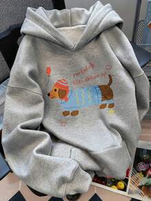 Sudadera con capucha azul marino con estampado de perro dachshund con gorro y suéter texto encriptado y corazones para uso diario casual - Gris - Ver 7
