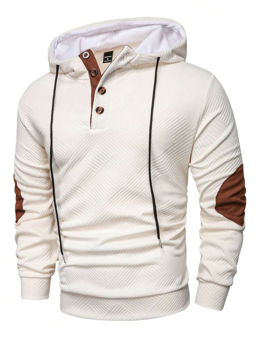 Manfinity Homme Sudadera casual con capucha, manga larga y cordón, de color contrastante para hombre, otoño - Beis - Ver 1