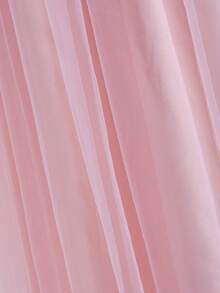 Tween Girls Elegant Luxurious Fashion Round Neck Halter Waisted High Waist Long Solid Color 3D Rose Mesh Patchwork Mesh Pink Princess Dress, Suitable For Wedding, Prom, Party, Birthday - Pink - View 4