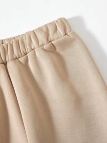 Vacaura 2 件套青少年男孩休闲连帽运动衫和运动裤，针织，秋冬 - 卡其色 - 查看 3