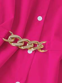 GlowEve 女士纯色长袖单排扣休闲通勤衬衫 - 玫紅色 - 查看 5