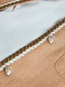 Franclia Women's Khaki Tweed Patchwork Lined Short Jacket, Commuting Chic, Autumn/Winter - Orange - View 7