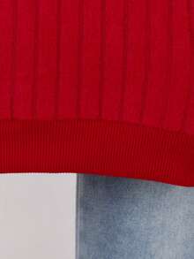 Genkimix Kids Bộ 2 món dệt kim gân xanh navy thu/đầu đông, áo dệt kim gân xanh navy cổ tròn tay dài có túi giả và in chữ màu trắng, quần denim đã giặt có chi tiết sờn rách, phong cách sinh viên, đa năng cho nhiều dịp và ngày lễ, những món đồ cơ bản cần thiết - Đỏ - Xem 8